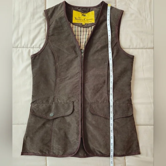 Sleeveless utility jacket vest, olive/military green with brown details, XS - Picture 14 of 16